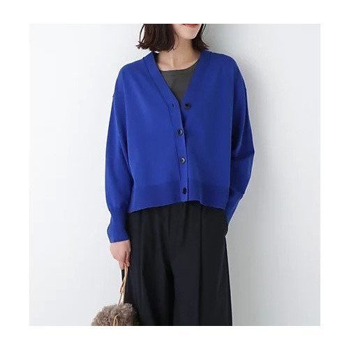 【ヒューマンウーマン/HUMAN WOMAN】のオーガニックコットン混プレーティングカーディガン インテリア・キッズ・メンズ・レディースファッション・服の通販 founy(ファニー) 　ファッション　Fashion　レディースファッション　Fashion for Women　トップス・カットソー　Cut & Sew Tops　カーディガン・羽織り　Layered Style Cardigans　おすすめ　Recommended / Our Picks　カーディガン　Cardigan, Knitwear　スタンダード　Standard, Basic　バランス　Balance, Style Balance　ボトム　Bottoms, Lower Wear　ブルー|ID: prp329100004868130 ipo3291000000036272230