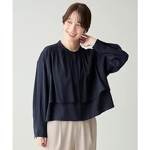 【エニー/ANY】のラッフルクロップドシャツ インテリア・キッズ・メンズ・レディースファッション・服の通販 founy(ファニー) 　ファッション　Fashion　レディースファッション　Fashion for Women　トップス・カットソー　Cut & Sew Tops　シャツ・ブラウス・オフィスカジュアル　Elegant Blouses & Button-Ups　おすすめ　Recommended / Our Picks　イエロー　Yellow　クロップド　Cropped, Short Length　ダウン　Down, Puffer　デニム　Denim, Jeans Material　トレンド　Trend, Trending Now　ベーシック　Basic, Essential　ボトム　Bottoms, Lower Wear　ラッフル　Ruffle, Frill　春　Spring　羽織　Haori, Light Jacket　ビジネス 仕事 通勤　Business / Work / Commuting　ネイビー|ID: prp329100004869586 ipo3291000000036293084