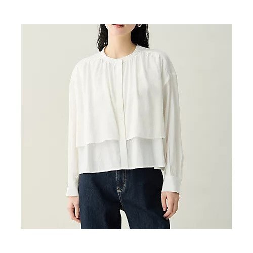 【エニー/ANY】のラッフルクロップドシャツ インテリア・キッズ・メンズ・レディースファッション・服の通販 founy(ファニー) 　ファッション　Fashion　レディースファッション　Fashion for Women　トップス・カットソー　Cut & Sew Tops　シャツ・ブラウス・オフィスカジュアル　Elegant Blouses & Button-Ups　おすすめ　Recommended / Our Picks　イエロー　Yellow　クロップド　Cropped, Short Length　ダウン　Down, Puffer　デニム　Denim, Jeans Material　トレンド　Trend, Trending Now　ベーシック　Basic, Essential　ボトム　Bottoms, Lower Wear　ラッフル　Ruffle, Frill　春　Spring　羽織　Haori, Light Jacket　ビジネス 仕事 通勤　Business / Work / Commuting　エクリュ|ID: prp329100004869586 ipo3291000000036293086