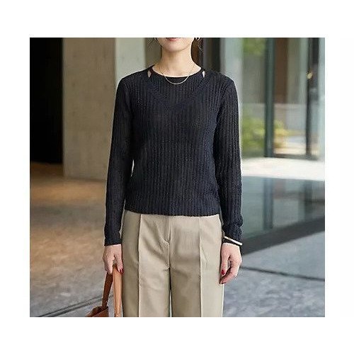 【スタイルデリ/STYLE DELI】のレイヤード風Vネックシアーニットトップス インテリア・キッズ・メンズ・レディースファッション・服の通販 founy(ファニー) 　ファッション　Fashion　レディースファッション　Fashion for Women　トップス・カットソー　Cut & Sew Tops　ニット　Knit Tops & Sweaters　Vネックトップス　V-Neck Tops / V-Cut Neckline Shirts　イエロー　Yellow　春　Spring　ストレート　Straight, Straight Cut　スリット　Slit, Slit Detail　定番　Standard, Basic Item　長袖　Long Sleeve, Full Sleeve　バランス　Balance, Style Balance　フィット　Fit, Slim Fit　フロント　Front, Front Design　S/S・春夏　SS, Spring/Summer, Warm Season　夏　Summer　エレガント 上品　Elegant　ブラック|ID: prp329100004870279 ipo3291000000036299183