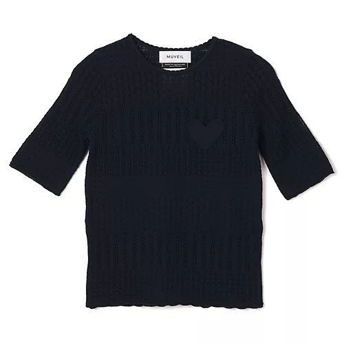 【ミュベール/MUVEIL】の柄編みニットソー インテリア・キッズ・メンズ・レディースファッション・服の通販 founy(ファニー) 　ファッション　Fashion　レディースファッション　Fashion for Women　トップス・カットソー　Cut & Sew Tops　ニット　Knit Tops & Sweaters　ニットソー　Knit-Sewn, Cut & Sew Knit　パッチワーク　Patchwork, Mixed Fabric　ポケット　Pocket, Pocket Detail　洗える　Machine Washable　navy|ID: prp329100004870665 ipo3291000000036304403