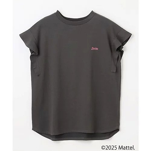 【エニー/ANY】の【Barbie(TM)】フリルTシャツ インテリア・キッズ・メンズ・レディースファッション・服の通販 founy(ファニー) 　ファッション　Fashion　レディースファッション　Fashion for Women　トップス・カットソー　Cut & Sew Tops　シャツ・ブラウス・オフィスカジュアル　Elegant Blouses & Button-Ups　ロングTシャツ・Tシャツ　Longline T-Shirts & Tees　イラスト　Illustration　カットソー　Cut and Sewn Top　カリフォルニア　California, Cali Style　キャップ　Cap, Baseball Cap　スリーブ　Sleeve, Long Sleeve / Short Sleeve　デニム　Denim, Jeans Material　人気　Popular, Best Seller　フリル　Frill, Ruffle　プリント　Print, Printed Pattern　半袖　Short Sleeve, Half Sleeve　リボン　Ribbon, Bow　プチプライス・低価格　Affordable / Budget Price　おすすめ　Recommended / Our Picks　エレガント 上品　Elegant　チャコール|ID: prp329100004872076 ipo3291000000036328966