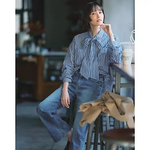 【エムセブンデイズ/M7days】の【加藤かすみさんコラボ】【洗える】透けストライプボウタイ付きシャツ 人気、トレンドファッション・服の通販 founy(ファニー) 　ファッション　Fashion　レディースファッション　Fashion for Women　トップス・カットソー　Cut & Sew Tops　シャツ・ブラウス・オフィスカジュアル　Elegant Blouses & Button-Ups　コラボ　Collaboration, Collab　ジャケット　Jacket, Outerwear　ストライプ　Stripe, Striped Pattern　リボン　Ribbon, Bow　洗える　Machine Washable　other-2|ID: prp329100004877525 ipo3291000000036384358