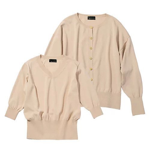 【エムセブンデイズ/M7days】の【加藤かすみさんコラボ】【洗える】着映えアンサンブルニット インテリア・キッズ・メンズ・レディースファッション・服の通販 founy(ファニー) 　ファッション　Fashion　レディースファッション　Fashion for Women　トップス・カットソー　Cut & Sew Tops　ニット　Knit Tops & Sweaters　アンサンブルニット　Knit Ensembles & Twin Sets　アンサンブル　Ensemble Set　カーディガン　Cardigan, Knitwear　コラボ　Collaboration, Collab　半袖　Short Sleeve, Half Sleeve　夏　Summer　洗える　Machine Washable　ベージュ|ID: prp329100004877526 ipo3291000000036384363