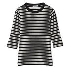 【スローン/SLOANE】のベアテレコ ボーダー5分袖クルーネック 人気、トレンドファッション・服の通販 founy(ファニー) ファッション Fashion レディースファッション Fashion for Women トップス・カットソー Cut & Sew Tops シルク Silk, 100% Silk ストレッチ Stretch, Stretchy Fabric テレコ Ribbed, Rib Stitch ボーダー Border, Stripe thumbnail ブラック×ホワイト|ID: prp329100004877558 ipo3291000000036384679