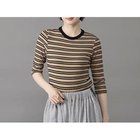 【スローン/SLOANE】のベアテレコ ボーダー5分袖クルーネック 人気、トレンドファッション・服の通販 founy(ファニー) ファッション Fashion レディースファッション Fashion for Women トップス・カットソー Cut & Sew Tops シルク Silk, 100% Silk ストレッチ Stretch, Stretchy Fabric テレコ Ribbed, Rib Stitch ボーダー Border, Stripe thumbnail キャメル×ブラック|ID: prp329100004877558 ipo3291000000036384680