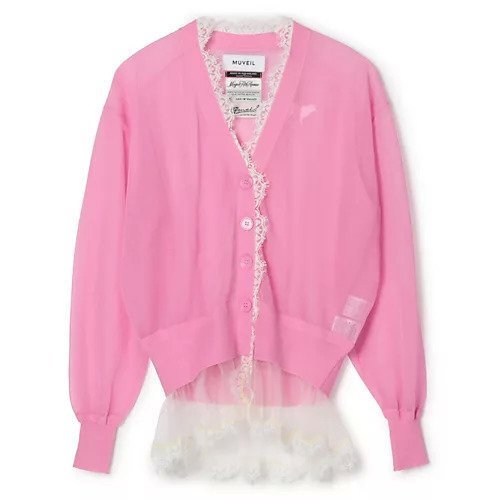 【ミュベール/MUVEIL】のシアーレースカーディガン インテリア・キッズ・メンズ・レディースファッション・服の通販 founy(ファニー) 　ファッション　Fashion　レディースファッション　Fashion for Women　トップス・カットソー　Cut & Sew Tops　カーディガン・羽織り　Layered Style Cardigans　カーディガン　Cardigan, Knitwear　コンパクト　Compact, Small Size　バランス　Balance, Style Balance　ビビッド　Vivid, Bright Tone　ランジェリー　Lingerie, Intimate Wear　pink|ID: prp329100004877559 ipo3291000000036384684
