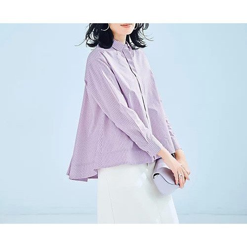 【ドロウェル/drawell】のバックフレアシャツ 人気、トレンドファッション・服の通販 founy(ファニー) 　ファッション　Fashion　レディースファッション　Fashion for Women　トップス・カットソー　Cut & Sew Tops　シャツ・ブラウス・オフィスカジュアル　Elegant Blouses & Button-Ups　バッグ　Bags　ストライプ　Stripe, Striped Pattern　パステル　Pastel, Soft Color　フレア　Flare, Flared　夏　Summer　洗える　Machine Washable　other-2|ID: prp329100004877566 ipo3291000000036384757