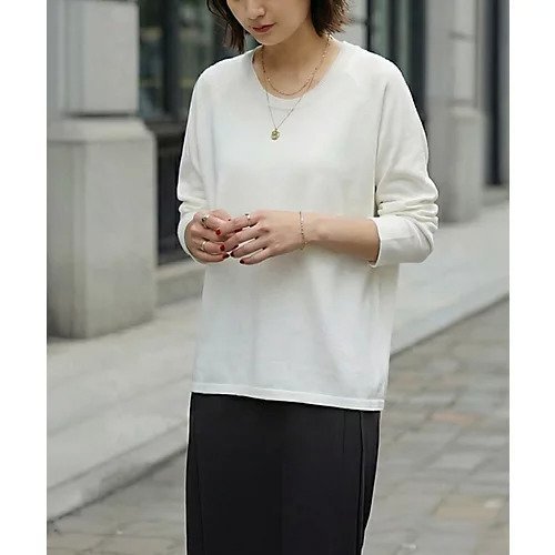 【スタイルデリ/STYLE DELI】のサラッと綿混Uネックニットトップス インテリア・キッズ・メンズ・レディースファッション・服の通販 founy(ファニー) 　ファッション　Fashion　レディースファッション　Fashion for Women　トップス・カットソー　Cut & Sew Tops　ニット　Knit Tops & Sweaters　イエロー　Yellow　カットソー　Cut and Sewn Top　コンパクト　Compact, Small Size　シンプル　Simple, Minimal　ジャケット　Jacket, Outerwear　ストレート　Straight, Straight Cut　スリット　Slit, Slit Detail　スリーブ　Sleeve, Long Sleeve / Short Sleeve　長袖　Long Sleeve, Full Sleeve　バランス　Balance, Style Balance　フォルム　Silhouette, Form　ブルゾン　Blouson, Bomber Jacket　メランジ　Melange, Mixed Yarn　エレガント 上品　Elegant　ホワイト|ID: prp329100004877617 ipo3291000000036385336