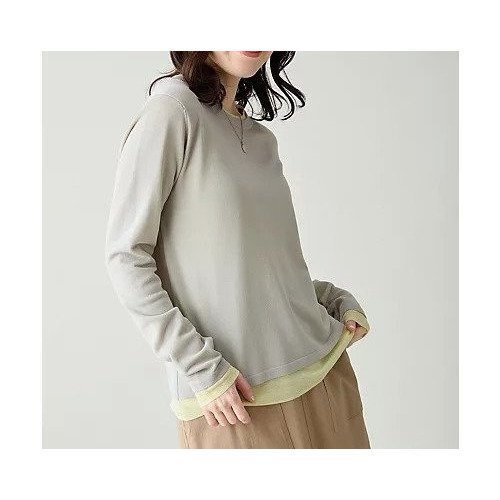 【エニー/ANY】のカラーレイヤードニットTシャツ インテリア・キッズ・メンズ・レディースファッション・服の通販 founy(ファニー) 　ファッション　Fashion　レディースファッション　Fashion for Women　トップス・カットソー　Cut & Sew Tops　ニット　Knit Tops & Sweaters　シャツ・ブラウス・オフィスカジュアル　Elegant Blouses & Button-Ups　ロングTシャツ・Tシャツ　Longline T-Shirts & Tees　インナー　Innerwear　コンビ　Combo, Combination Style　シアー　Sheer, See-Through　ジャケット　Jacket, Outerwear　トレンド　Trend, Trending Now　フィット　Fit, Slim Fit　おすすめ　Recommended / Our Picks　グレー×イエロー|ID: prp329100004877633 ipo3291000000036385483