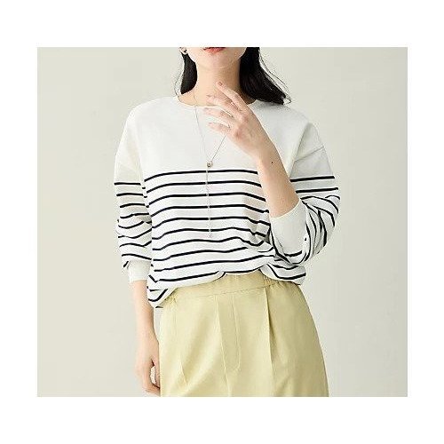 【エニー/ANY】のスプリングカラーニットドルマンプルオーバー インテリア・キッズ・メンズ・レディースファッション・服の通販 founy(ファニー) 　ファッション　Fashion　レディースファッション　Fashion for Women　トップス・カットソー　Cut & Sew Tops　ニット　Knit Tops & Sweaters　カジュアルプルオーバー・ニットトップス　Pullovers & Knit Tops / Casual Pullovers　インナー　Innerwear　春　Spring　デニム　Denim, Jeans Material　ボーダー　Border, Stripe　リラックス　Relax, Relaxed Fit　レース　Lace, Lace Fabric　おすすめ　Recommended / Our Picks　エレガント 上品　Elegant　オフ×ネイビーボーダー|ID: prp329100004877642 ipo3291000000036385551