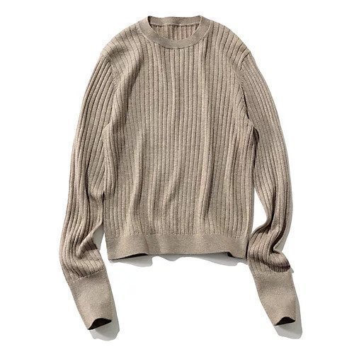 【エムセブンデイズ/M7days】のラメリブクルーネックニット インテリア・キッズ・メンズ・レディースファッション・服の通販 founy(ファニー) 　ファッション　Fashion　レディースファッション　Fashion for Women　トップス・カットソー　Cut & Sew Tops　ニット　Knit Tops & Sweaters　カーディガン　Cardigan, Knitwear　シルバー　Silver, Metallic Silver　シンプル　Simple, Minimal　バランス　Balance, Style Balance　フィット　Fit, Slim Fit　ボトム　Bottoms, Lower Wear　リブニット　Rib Knit, Ribbed Knit　ワイドリブ　Wide Rib, Wide Ribbed Knit　エレガント 上品　Elegant　ベージュ|ID: prp329100004877652 ipo3291000000036385603