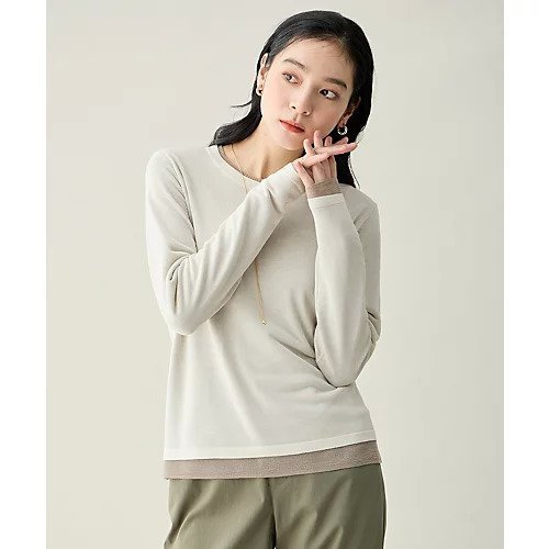 【エニー/ANY】のカラーレイヤードニットTシャツ インテリア・キッズ・メンズ・レディースファッション・服の通販 founy(ファニー) 　ファッション　Fashion　レディースファッション　Fashion for Women　トップス・カットソー　Cut & Sew Tops　ニット　Knit Tops & Sweaters　シャツ・ブラウス・オフィスカジュアル　Elegant Blouses & Button-Ups　ロングTシャツ・Tシャツ　Longline T-Shirts & Tees　インナー　Innerwear　コンビ　Combo, Combination Style　シアー　Sheer, See-Through　ジャケット　Jacket, Outerwear　トレンド　Trend, Trending Now　フィット　Fit, Slim Fit　おすすめ　Recommended / Our Picks　エクリュ×ベージュ|ID: prp329100004879579 ipo3291000000036410631
