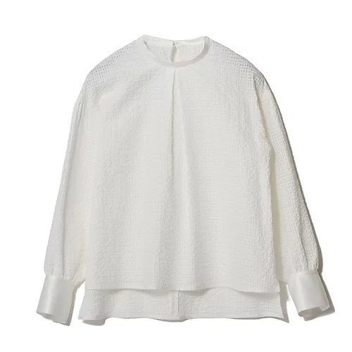 【イーバイエクラ/E by eclat】のフロントタックブラウス インテリア・キッズ・メンズ・レディースファッション・服の通販 founy(ファニー) 　ファッション　Fashion　レディースファッション　Fashion for Women　トップス・カットソー　Cut & Sew Tops　シャツ・ブラウス・オフィスカジュアル　Elegant Blouses & Button-Ups　カフス　Cuff Design　ミックス　Mix, Mixed Style　ワッフル　Waffle, Waffle Knit　ホワイト|ID: prp329100004879657 ipo3291000000036411665