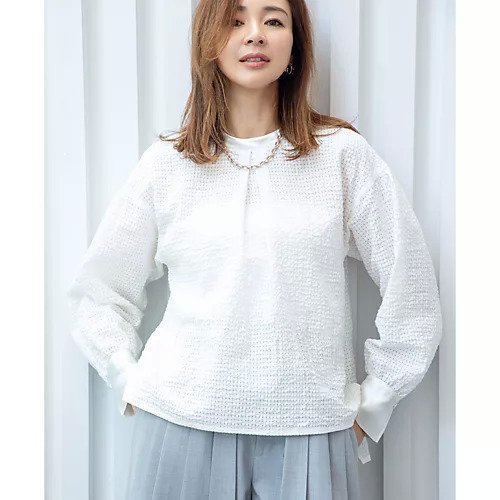 【イーバイエクラ/E by eclat】のフロントタックブラウス 人気、トレンドファッション・服の通販 founy(ファニー) 　ファッション　Fashion　レディースファッション　Fashion for Women　トップス・カットソー　Cut & Sew Tops　シャツ・ブラウス・オフィスカジュアル　Elegant Blouses & Button-Ups　カフス　Cuff Design　ミックス　Mix, Mixed Style　ワッフル　Waffle, Waffle Knit　other-3|ID: prp329100004879657 ipo3291000000036411668