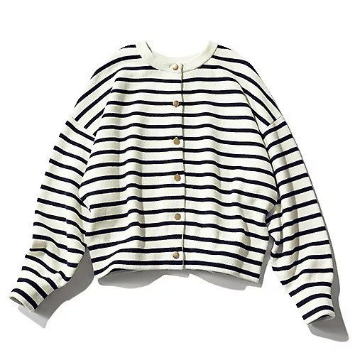 【トゥエルブクローゼット/12closet】の【kazumiさんコラボ】【洗える】コットンカシミヤ2WAYニット 人気、トレンドファッション・服の通販 founy(ファニー) 　ファッション　Fashion　レディースファッション　Fashion for Women　トップス・カットソー　Cut & Sew Tops　ニット　Knit Tops & Sweaters　コラボ　Collaboration, Collab　シルバー　Silver, Metallic Silver　ジャカード／ジャガード　Jacquard, Woven Pattern　スウェット / スエット　Sweatshirt, Sweatwear　ダブル　Double, Double-Breasted　ボーダー　Border, Stripe　メタル　Metal, Metal Parts　洗える　Machine Washable　 other-1|ID: prp329100004879862 ipo3291000000036413091