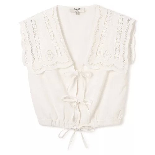 【シー ニューヨーク/Sea NEW YORK】のMARIE EMBROIDERY VEST インテリア・キッズ・メンズ・レディースファッション・服の通販 founy(ファニー) 　ファッション　Fashion　レディースファッション　Fashion for Women　アウター　Coat / Outerwear Collection　トップス・カットソー　Cut & Sew Tops　ベスト&ジレ / 重ね着スタイル　Vests & Gilets　2025年　2025　2025-2026秋冬・A/W　Autumn/Winter 2025–26 AW25–26　アイレット　Eyelet Lace　コンパクト　Compact, Small Size　ドローコード　Drawcord, Drawstring Cord　フロント　Front, Front Design　ベスト　Vest, Waistcoat　リボン　Ribbon, Bow　WHITE|ID: prp329100004879899 ipo3291000000036413333