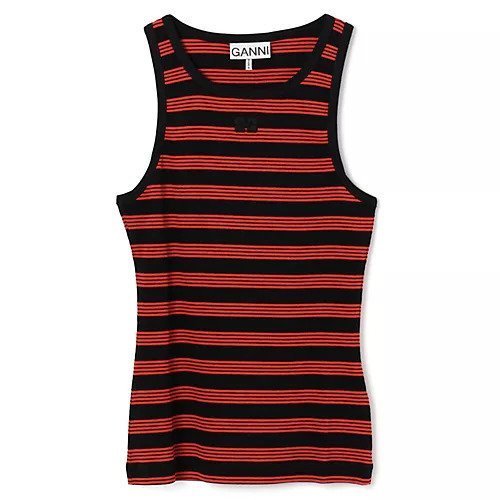 【ガニー/GANNI】のSoft Cotton Rib Striped Tank Top インテリア・キッズ・メンズ・レディースファッション・服の通販 founy(ファニー) 　ファッション　Fashion　レディースファッション　Fashion for Women　ワンピース　Dresses　2025年　2025　2025-2026秋冬・A/W　Autumn/Winter 2025–26 AW25–26　タンク　Tank Top, Sleeveless Top　チェック　Check, Plaid, Tartan　ビビッド　Vivid, Bright Tone　ボーダー　Border, Stripe　ラウンド　Round, Round Neck　リブニット　Rib Knit, Ribbed Knit　洗える　Machine Washable　Red Alert|ID: prp329100004879949 ipo3291000000036413638