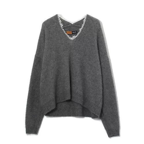 【イーバイエクラ/E by eclat】のRoom no.8 for E by eclat ヘアリーレースVネックニット 人気、トレンドファッション・服の通販 founy(ファニー) 　ファッション　Fashion　レディースファッション　Fashion for Women　トップス・カットソー　Cut & Sew Tops　ニット　Knit Tops & Sweaters　Vネックトップス　V-Neck Tops / V-Cut Neckline Shirts　エレガント 上品　Elegant　ショルダー　Shoulder, Shoulder Strap　ドロップ　Drop Shoulder, Dropped Style　レース　Lace, Lace Fabric　 other-1|ID: prp329100004884070 ipo3291000000036457664