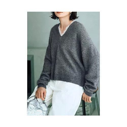 【イーバイエクラ/E by eclat】のRoom no.8 for E by eclat ヘアリーレースVネックニット 人気、トレンドファッション・服の通販 founy(ファニー) 　ファッション　Fashion　レディースファッション　Fashion for Women　トップス・カットソー　Cut & Sew Tops　ニット　Knit Tops & Sweaters　Vネックトップス　V-Neck Tops / V-Cut Neckline Shirts　エレガント 上品　Elegant　ショルダー　Shoulder, Shoulder Strap　ドロップ　Drop Shoulder, Dropped Style　レース　Lace, Lace Fabric　other-3|ID: prp329100004884070 ipo3291000000036457672