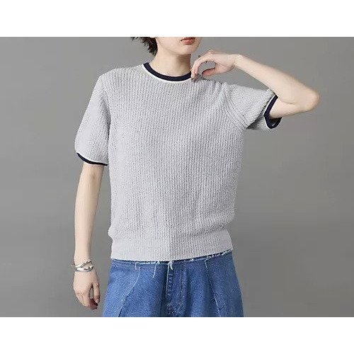 【ライテンダー/RYE TENDER】の【HPS別注】半袖ニット インテリア・キッズ・メンズ・レディースファッション・服の通販 founy(ファウニー) 　ファッション　Fashion　レディースファッション　Fashion for Women　トップス・カットソー　Cut & Sew Tops　ニット　Knit Tops & Sweaters　畦　Ribbed Knit　クラシック　Classic, Timeless Style　コンパクト　Compact, Small Size　スポーティ　Sporty, Casual Athletic　スラックス　Slacks, Dress Pants　タオル　Towel, Bath Towel　デニム　Denim, Jeans Material　トリミング　Trimming, Decorative Edge　バランス　Balance, Style Balance　別注　Limited Edition, Custom Order　半袖　Short Sleeve, Half Sleeve　夏　Summer　エレガント 上品　Elegant　アイスグレー|ID: prp329100004885053 ipo3291000000037249803