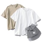 【トゥエルブクローゼット/12closet】の【洗える】大人に似合う・巾着つき USAコットンTシャツ(2枚入り) ホワイト&ベージュ 2枚組|ID: prp329100004885072 ipo3291000000037245083