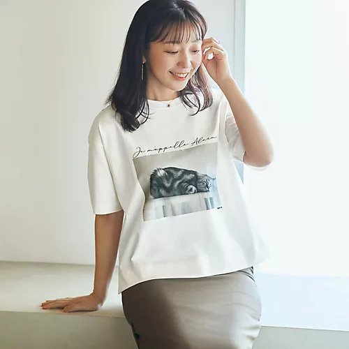 【イーバイエクラ/E by eclat】のAlain CAT Tシャツ 大人の最旬トレンドファッション＆コーディネート founy(ファウニー) 　ファッション　Fashion　レディースファッション　Fashion for Women　トップス・カットソー　Cut & Sew Tops　シャツ・ブラウス・オフィスカジュアル　Elegant Blouses & Button-Ups　ロングTシャツ・Tシャツ　Longline T-Shirts & Tees　プリント　Print, Printed Pattern　人気　Popular, Best Seller　手描き　Hand-Drawn, Illustrated　洗える　Machine Washable　other-2|ID: prp329100004887261 ipo3291000000037278675