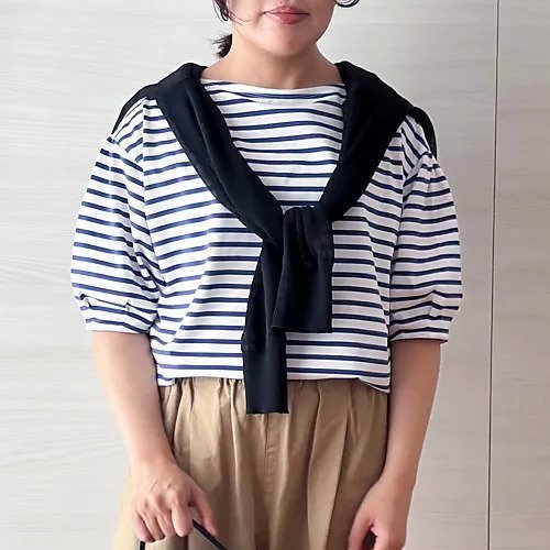 【トゥエルブクローゼット/12closet】の【洗える】5分袖ボリュームトップス 人気、トレンドファッション・服の通販 founy(ファニー) 　ファッション　Fashion　レディースファッション　Fashion for Women　トップス・カットソー　Cut & Sew Tops　洗える　Machine Washable　コンシャス　Conscious, Bodycon　シンプル　Simple, Minimal　スリット　Slit, Slit Detail　バランス　Balance, Style Balance　フェイス　Face, Facial Design　ボックス　Boxy, Box Shape　ボーダー　Border, Stripe　無地　Plain, Solid Color　夏　Summer　エレガント 上品　Elegant　other-3|ID: prp329100004887323 ipo3291000000036492053