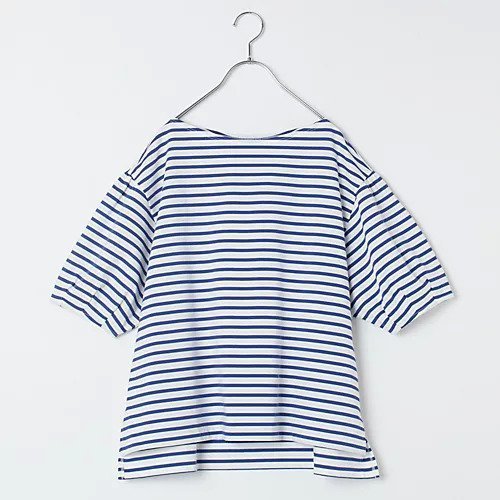 【トゥエルブクローゼット/12closet】の【洗える】5分袖ボリュームトップス インテリア・キッズ・メンズ・レディースファッション・服の通販 founy(ファウニー) 　ファッション　Fashion　レディースファッション　Fashion for Women　トップス・カットソー　Cut & Sew Tops　洗える　Machine Washable　コンシャス　Conscious, Bodycon　シンプル　Simple, Minimal　スリット　Slit, Slit Detail　バランス　Balance, Style Balance　フェイス　Face, Facial Design　ボックス　Boxy, Box Shape　ボーダー　Border, Stripe　無地　Plain, Solid Color　夏　Summer　エレガント 上品　Elegant　ホワイト&ブルー|ID: prp329100004887323 ipo3291000000037245095