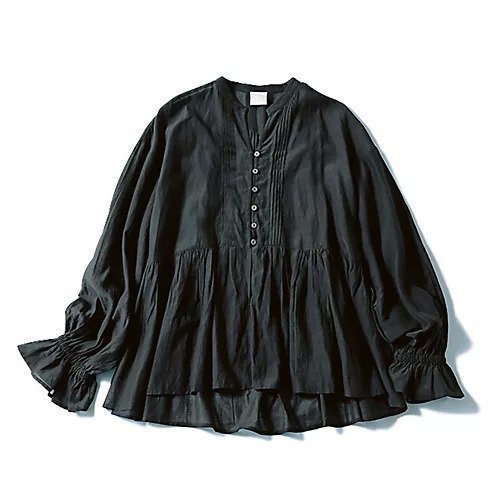 【トゥエルブクローゼット/12closet】の【洗える】涼しい長袖ピンタックブラウス インテリア・キッズ・メンズ・レディースファッション・服の通販 founy(ファウニー) 　ファッション　Fashion　レディースファッション　Fashion for Women　トップス・カットソー　Cut & Sew Tops　シャツ・ブラウス・オフィスカジュアル　Elegant Blouses & Button-Ups　シアー　Sheer, See-Through　フロント　Front, Front Design　ペプラム　Peplum, Flared Hem　洗える　Machine Washable　長袖　Long Sleeve, Full Sleeve　ブラック|ID: prp329100004887478 ipo3291000000037244853