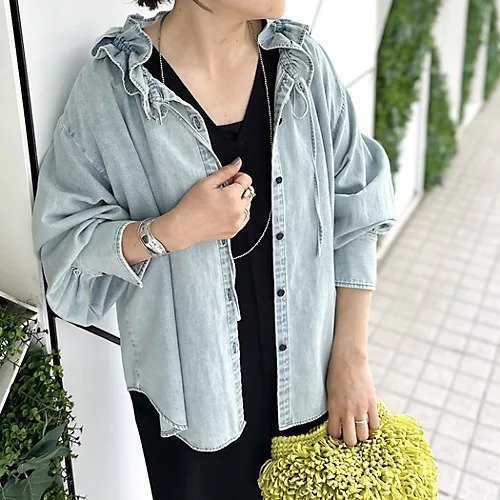 【リエミラー/Rie Miller】の【RM denim】フリルギャザーデニムブラウス インテリア・キッズ・メンズ・レディースファッション・服の通販 founy(ファウニー) 　ファッション　Fashion　レディースファッション　Fashion for Women　トップス・カットソー　Cut & Sew Tops　シャツ・ブラウス・オフィスカジュアル　Elegant Blouses & Button-Ups　2026年　2026　2026春夏・S/S　Spring/Summer 2026 SS26　おすすめ　Recommended / Our Picks　キャミソール　Camisole, Spaghetti Strap Top　ギャザー　Gathered, Ruffled　スウェット / スエット　Sweatshirt, Sweatwear　タンク　Tank Top, Sleeveless Top　デニム　Denim, Jeans Material　フリル　Frill, Ruffle　夏　Summer　春　Spring　A/W・秋冬　Autumn/Winter　羽織　Haori, Light Jacket　ネイビー系6|ID: prp329100004887535 ipo3291000000037249246