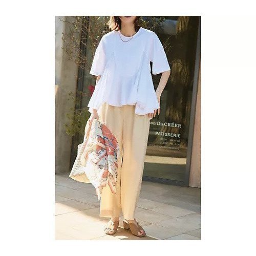 【アユーシ/AAYUSHI】のペプラムラッフルTシャツ 大人の最旬トレンドファッション＆コーディネート founy(ファウニー) 　ファッション　Fashion　レディースファッション　Fashion for Women　トップス・カットソー　Cut & Sew Tops　シャツ・ブラウス・オフィスカジュアル　Elegant Blouses & Button-Ups　ロングTシャツ・Tシャツ　Longline T-Shirts & Tees　エレガント 上品　Elegant　春　Spring　洗える　Machine Washable　カットソー　Cut and Sewn Top　シンプル　Simple, Minimal　スラックス　Slacks, Dress Pants　スリム　Slim, Slim Fit　デニム　Denim, Jeans Material　定番　Standard, Basic Item　バランス　Balance, Style Balance　フォルム　Silhouette, Form　フリル　Frill, Ruffle　フレア　Flare, Flared　ペプラム　Peplum, Flared Hem　リラックス　Relax, Relaxed Fit　ロマンティック　Romantic, Feminine Style　other-2|ID: prp329100004888777 ipo3291000000037248680