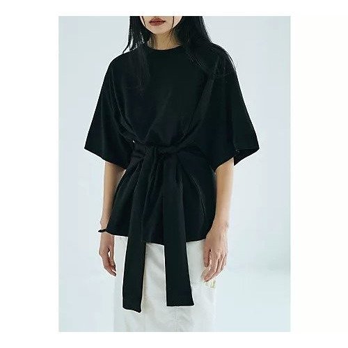 【マージュール/marjour】のWAIST TIE OVER TEE インテリア・キッズ・メンズ・レディースファッション・服の通販 founy(ファニー) 　ファッション　Fashion　レディースファッション　Fashion for Women　スタイリッシュ　Stylish, Fashionable　ストレッチ　Stretch, Stretchy Fabric　スリーブ　Sleeve, Long Sleeve / Short Sleeve　ハーフ　Half, Half-Length　ポケット　Pocket, Pocket Detail　リボン　Ribbon, Bow　BLACK|ID: prp329100004890774 ipo3291000000036554053