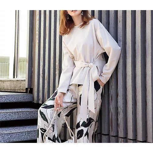 【イーバイエクラ/E by eclat】のウエストリボンリラクシートップス 人気、トレンドファッション・服の通販 founy(ファニー) 　ファッション　Fashion　レディースファッション　Fashion for Women　トップス・カットソー　Cut & Sew Tops　カットソー　Cut and Sewn Top　フロント　Front, Front Design　ボトム　Bottoms, Lower Wear　リボン　Ribbon, Bow　エレガント 上品　Elegant　洗える　Machine Washable　other-2|ID: prp329100004898304 ipo3291000000036644067