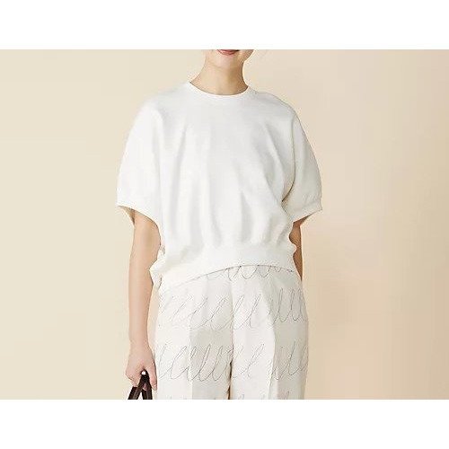 【サクラ/SACRA】のDOUBLE KNITTED CLOTH インテリア・キッズ・メンズ・レディースファッション・服の通販 founy(ファニー) 　ファッション　Fashion　レディースファッション　Fashion for Women　トップス・カットソー　Cut & Sew Tops　ニット　Knit Tops & Sweaters　ギャザー　Gathered, Ruffled　クロップド　Cropped, Short Length　スリーブ　Sleeve, Long Sleeve / Short Sleeve　ダブル　Double, Double-Breasted　フォルム　Silhouette, Form　ラウンド　Round, Round Neck　WHITE|ID: prp329100004898305 ipo3291000000036644080