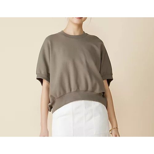 【サクラ/SACRA】のDOUBLE KNITTED CLOTH インテリア・キッズ・メンズ・レディースファッション・服の通販 founy(ファニー) 　ファッション　Fashion　レディースファッション　Fashion for Women　トップス・カットソー　Cut & Sew Tops　ニット　Knit Tops & Sweaters　ギャザー　Gathered, Ruffled　クロップド　Cropped, Short Length　スリーブ　Sleeve, Long Sleeve / Short Sleeve　ダブル　Double, Double-Breasted　フォルム　Silhouette, Form　ラウンド　Round, Round Neck　ASH KHAKI|ID: prp329100004898305 ipo3291000000036644082