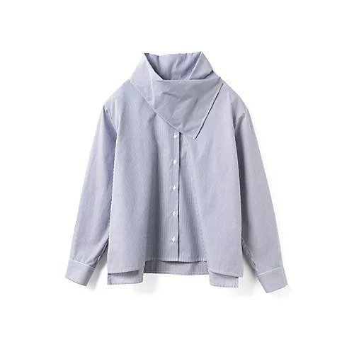 【ミズイロ インド/mizuiro ind】のストライプスカーフカラーシャツ インテリア・キッズ・メンズ・レディースファッション・服の通販 founy(ファニー) 　ファッション　Fashion　レディースファッション　Fashion for Women　トップス・カットソー　Cut & Sew Tops　シャツ・ブラウス・オフィスカジュアル　Elegant Blouses & Button-Ups　スカーフ　Scarf, Neckwear　ストライプ　Stripe, Striped Pattern　スリット　Slit, Slit Detail　ドッキング　Docking, Mixed Material　ブロード　Broadcloth, Fine Cotton　無地　Plain, Solid Color　ネイビー|ID: prp329100004898310 ipo3291000000036644144