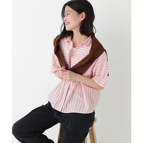 【ヒューマンウーマン/HUMAN WOMAN】のコットンストライプボックスシャツ 人気、トレンドファッション・服の通販 founy(ファニー) 　ファッション　Fashion　レディースファッション　Fashion for Women　トップス・カットソー　Cut & Sew Tops　シャツ・ブラウス・オフィスカジュアル　Elegant Blouses & Button-Ups　おすすめ　Recommended / Our Picks　オレンジ　Orange　ストライプ　Stripe, Striped Pattern　ビッグ　Big, Oversized　フロント　Front, Front Design　ボックス　Boxy, Box Shape　無地　Plain, Solid Color　 other-1|ID: prp329100004898826 ipo3291000000036649961