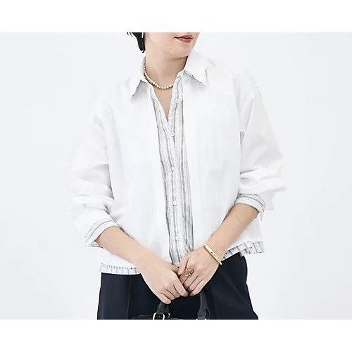 【ノーリーズ/NOLLEY'S】のウォッシャブルレイヤード風ショート丈シャツ インテリア・キッズ・メンズ・レディースファッション・服の通販 founy(ファニー) ファッション Fashion レディースファッション Fashion for Women トップス・カットソー Cut & Sew Tops シャツ・ブラウス・オフィスカジュアル Elegant Blouses & Button-Ups 2026年 2026 シアー Sheer, See-Through ショート Short, Short Length ストライプ Stripe, Striped Pattern 今季 This Season, Current Season 無地 Plain, Solid Color ホワイト|ID: prp329100004899587 ipo3291000000036658015