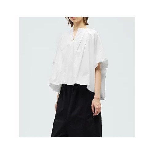 【ミズイロ インド/mizuiro ind】のバルーンノーカラーシャツ 人気、トレンドファッション・服の通販 founy(ファニー) 　ファッション　Fashion　レディースファッション　Fashion for Women　トップス・カットソー　Cut & Sew Tops　シャツ・ブラウス・オフィスカジュアル　Elegant Blouses & Button-Ups　スリット　Slit, Slit Detail　バランス　Balance, Style Balance　バルーン　Balloon, Balloon Silhouette　フロント　Front, Front Design　ボトム　Bottoms, Lower Wear　other-2|ID: prp329100004918674 ipo3291000000036894111