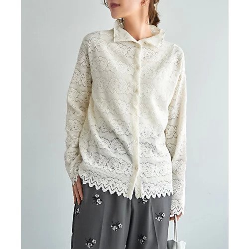 【スタイルデリ/STYLE DELI】の【LUXE】前開きふんわりレースブラウス インテリア・キッズ・メンズ・レディースファッション・服の通販 founy(ファニー) 　ファッション　Fashion　レディースファッション　Fashion for Women　トップス・カットソー　Cut & Sew Tops　シャツ・ブラウス・オフィスカジュアル　Elegant Blouses & Button-Ups　インナー　Innerwear　ジャケット　Jacket, Outerwear　スカラップ　Scallop, Scalloped Edge　ストレート　Straight, Straight Cut　スリット　Slit, Slit Detail　長袖　Long Sleeve, Full Sleeve　ハイネック　High Neck, Mock Neck　パール　Pearl, Pearl Accent　フロント　Front, Front Design　ペイズリー　Paisley, Ethnic Pattern　ボトルネック　Bottle Neck, Mock Neck　レース　Lace, Lace Fabric　オフホワイト|ID: prp329100004918689 ipo3291000000036894314