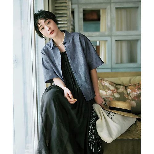 【トゥエルブクローゼット/12closet】の【石上美津江さんコラボ】【洗える】シャンブレーシャツ 人気、トレンドファッション・服の通販 founy(ファニー) 　ファッション　Fashion　レディースファッション　Fashion for Women　トップス・カットソー　Cut & Sew Tops　シャツ・ブラウス・オフィスカジュアル　Elegant Blouses & Button-Ups　インディゴ　Indigo Denim　コラボ　Collaboration, Collab　ボックス　Boxy, Box Shape　ボトム　Bottoms, Lower Wear　エレガント 上品　Elegant　半袖　Short Sleeve, Half Sleeve　洗える　Machine Washable　other-2|ID: prp329100004918701 ipo3291000000036894438