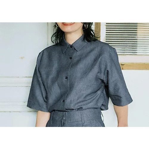 【トゥエルブクローゼット/12closet】の【石上美津江さんコラボ】【洗える】シャンブレーシャツ 人気、トレンドファッション・服の通販 founy(ファニー) 　ファッション　Fashion　レディースファッション　Fashion for Women　トップス・カットソー　Cut & Sew Tops　シャツ・ブラウス・オフィスカジュアル　Elegant Blouses & Button-Ups　インディゴ　Indigo Denim　コラボ　Collaboration, Collab　ボックス　Boxy, Box Shape　ボトム　Bottoms, Lower Wear　エレガント 上品　Elegant　半袖　Short Sleeve, Half Sleeve　洗える　Machine Washable　other-3|ID: prp329100004918701 ipo3291000000036894440