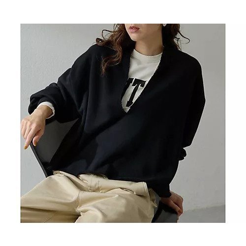 【ウィムガゼット/Whim Gazette】のスウェットVネックプルオーバー2 インテリア・キッズ・メンズ・レディースファッション・服の通販 founy(ファニー) 　ファッション　Fashion　レディースファッション　Fashion for Women　トップス・カットソー　Cut & Sew Tops　レディースパーカー・カジュアルフーディー　Casual Hoodies & Sweatshirts　カジュアルプルオーバー・ニットトップス　Pullovers & Knit Tops / Casual Pullovers　スウェット・クルーネックトップス　Sweatshirts & Crewnecks / Relaxed Fit Sweat Tops　Vネックトップス　V-Neck Tops / V-Cut Neckline Shirts　おすすめ　Recommended / Our Picks　キャミソール　Camisole, Spaghetti Strap Top　クロップド　Cropped, Short Length　スウェット / スエット　Sweatshirt, Sweatwear　定番　Standard, Basic Item　ブラック|ID: prp329100004918728 ipo3291000000036894919