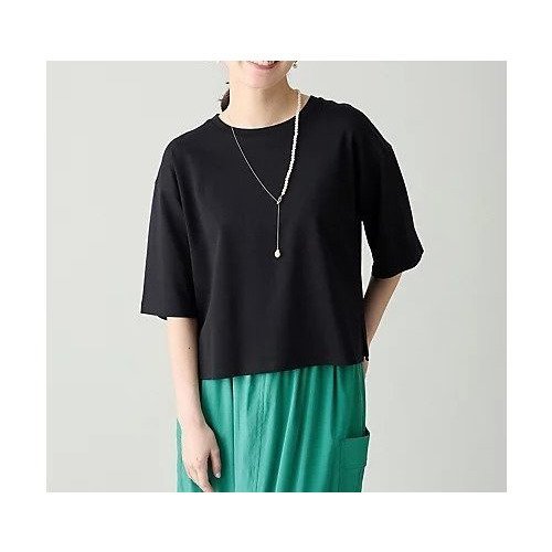 【エニー/ANY】の【Sサイズあり】オーガニックコットンスムース5分袖Tシャツ インテリア・キッズ・メンズ・レディースファッション・服の通販 founy(ファニー) 　ファッション　Fashion　レディースファッション　Fashion for Women　トップス・カットソー　Cut & Sew Tops　シャツ・ブラウス・オフィスカジュアル　Elegant Blouses & Button-Ups　ロングTシャツ・Tシャツ　Longline T-Shirts & Tees　インド　Indian Textile　インナー　Innerwear　ジャケット　Jacket, Outerwear　バランス　Balance, Style Balance　マキシ　Maxi, Full Length　ワイド　Wide, Wide Fit　エレガント 上品　Elegant　ブラック|ID: prp329100004919740 ipo3291000000036910398