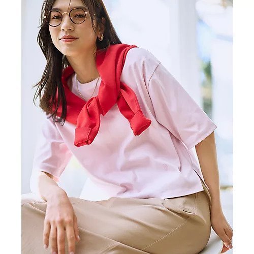 【エニー/ANY】の【Sサイズあり】オーガニックコットンスムース5分袖Tシャツ インテリア・キッズ・メンズ・レディースファッション・服の通販 founy(ファニー) 　ファッション　Fashion　レディースファッション　Fashion for Women　トップス・カットソー　Cut & Sew Tops　シャツ・ブラウス・オフィスカジュアル　Elegant Blouses & Button-Ups　ロングTシャツ・Tシャツ　Longline T-Shirts & Tees　インド　Indian Textile　インナー　Innerwear　ジャケット　Jacket, Outerwear　バランス　Balance, Style Balance　マキシ　Maxi, Full Length　ワイド　Wide, Wide Fit　エレガント 上品　Elegant　ピンク|ID: prp329100004919740 ipo3291000000036910399