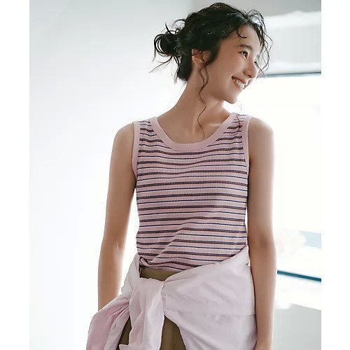 【エニー/ANY】のテレコラウンドヘムタンクトップ インテリア・キッズ・メンズ・レディースファッション・服の通販 founy(ファニー) 　ファッション　Fashion　レディースファッション　Fashion for Women　インナー　Innerwear　抗菌　Antibacterial, Bacteria-Resistant　サロペット　Overalls, Salopette　シンプル　Simple, Minimal　ジャケット　Jacket, Outerwear　テレコ　Ribbed, Rib Stitch　定番　Standard, Basic Item　フィット　Fit, Slim Fit　ベーシック　Basic, Essential　ボーダー　Border, Stripe　無地　Plain, Solid Color　おすすめ　Recommended / Our Picks　夏　Summer　ピンクベース|ID: prp329100004919742 ipo3291000000036910412