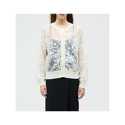 【ミズイロ インド/mizuiro ind】のメッシュ刺繍クルーカーディガン インテリア・キッズ・メンズ・レディースファッション・服の通販 founy(ファニー) ファッション Fashion レディースファッション Fashion for Women トップス・カットソー Cut & Sew Tops カーディガン・羽織り Layered Style Cardigans インナー Innerwear カーディガン Cardigan, Knitwear ショート Short, Short Length ベスト Vest, Waistcoat メッシュ Mesh, Net Fabric エレガント 上品 Elegant 夏 Summer 春 Spring アイボリー|ID: prp329100004919761 ipo3291000000036910524