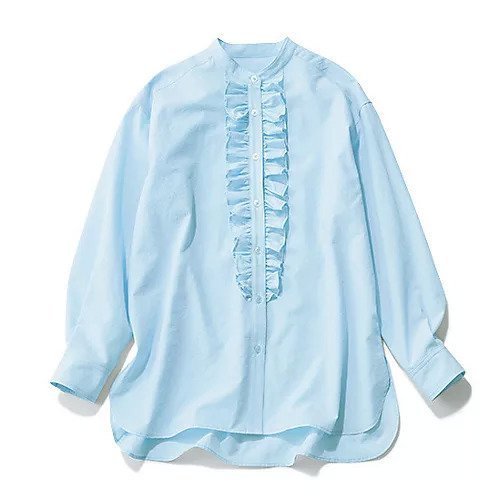 【トゥエルブクローゼット/12closet】の【福田麻琴さんコラボ】【洗える】【接触冷感】フロントフリルブラウス インテリア・キッズ・メンズ・レディースファッション・服の通販 founy(ファニー) 　ファッションモデル・俳優・女優　Models　女性　Women　福田麻琴　Fukuda Makoto　ファッション　Fashion　レディースファッション　Fashion for Women　トップス・カットソー　Cut & Sew Tops　シャツ・ブラウス・オフィスカジュアル　Elegant Blouses & Button-Ups　コラボ　Collaboration, Collab　スリット　Slit, Slit Detail　ドット　Polka Dot, Dot Pattern　ドレープ　Drape, Draping Fabric　フリル　Frill, Ruffle　プリント　Print, Printed Pattern　洗える　Machine Washable　サックスブルー|ID: prp329100004926954 ipo3291000000036969376