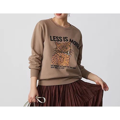 【レミレリーフ/REMI RELIEF】の【HPS別注】HARD SP加工20/スエット(LESS IS MORE C) インテリア・キッズ・メンズ・レディースファッション・服の通販 founy(ファニー) 　ファッション　Fashion　レディースファッション　Fashion for Women　洗える　Machine Washable　スウェット / スエット　Sweatshirt, Sweatwear　スペシャル　Special, Limited Edition　人気　Popular, Best Seller　猫　Cat, Kitty　プリント　Print, Printed Pattern　別注　Limited Edition, Custom Order　ロング　Long, Long-Length　モカ|ID: prp329100004926975 ipo3291000000036969542